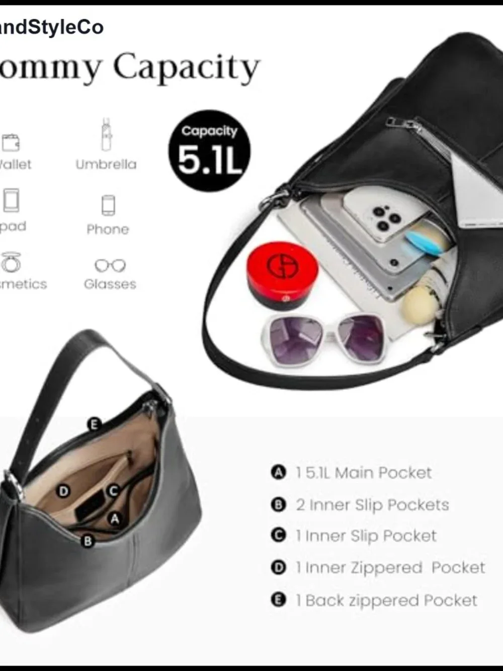 Genuine Leather Hobo Bag Women Shoulder Handbag Adjustable Strap